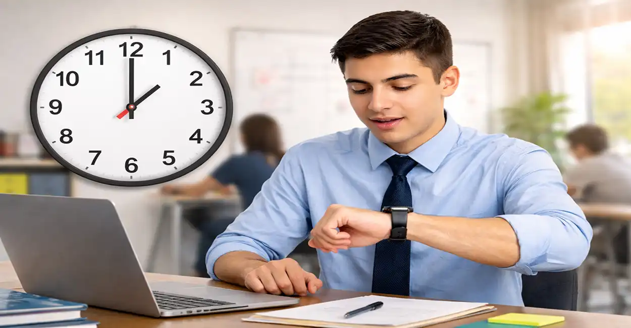 Jovem Aprendiz olhando para o relógio - Entenda a jornada de trabalho permitida por lei