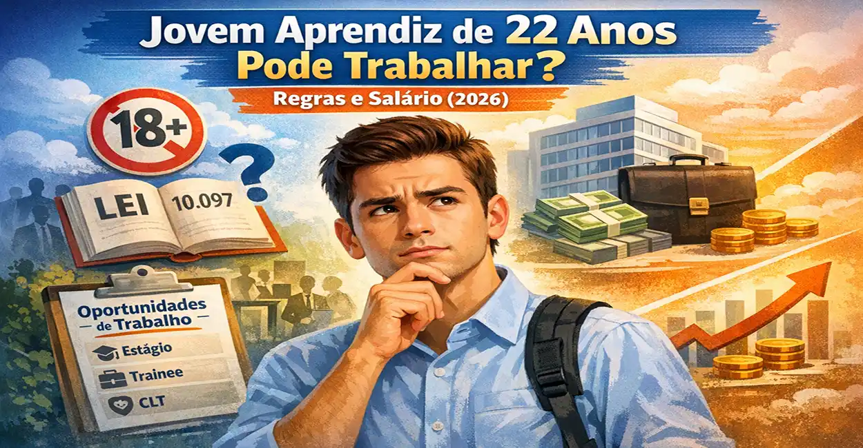 Jovem de 22 anos analisando oportunidades de trabalho, com dúvida sobre programa Jovem Aprendiz
